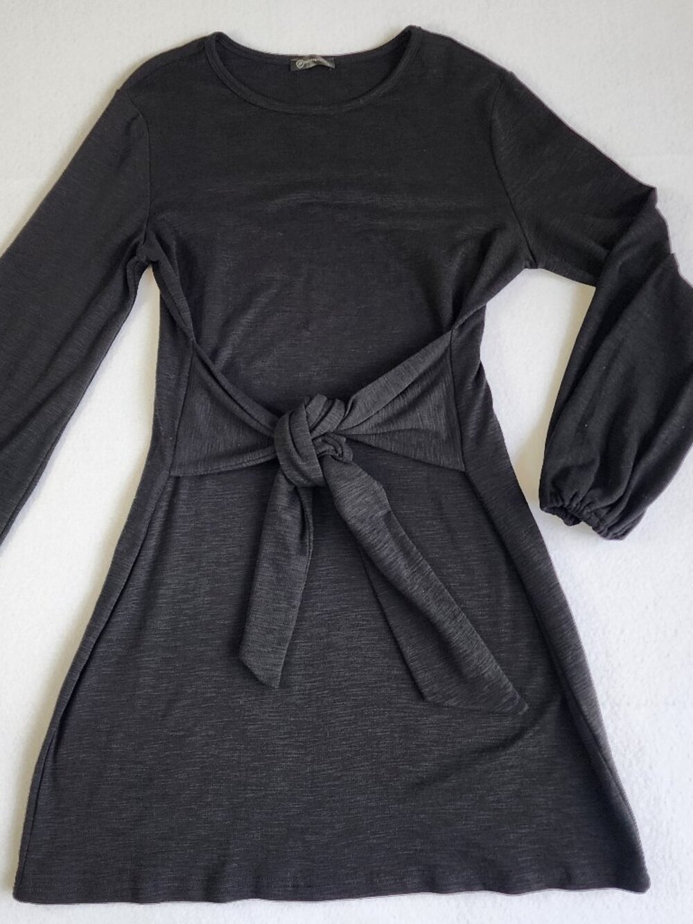 PRETTYGARDEN Black Tie Front Long Sleeve Mini Dress Large